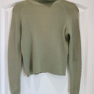 Green Ribbed Cowl Neck Sweater